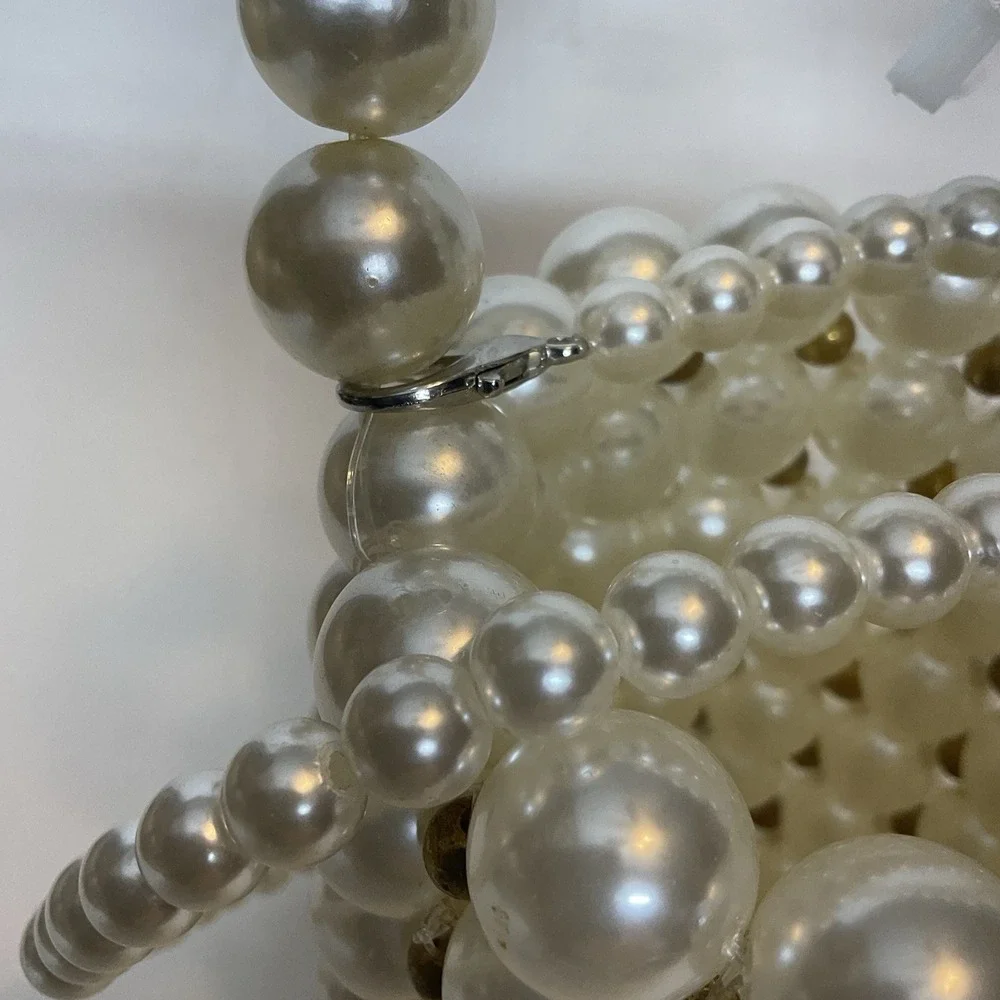 Vintage Faux Pearls Beaded Basket Style‎ Crossbody Evening Purse Bag